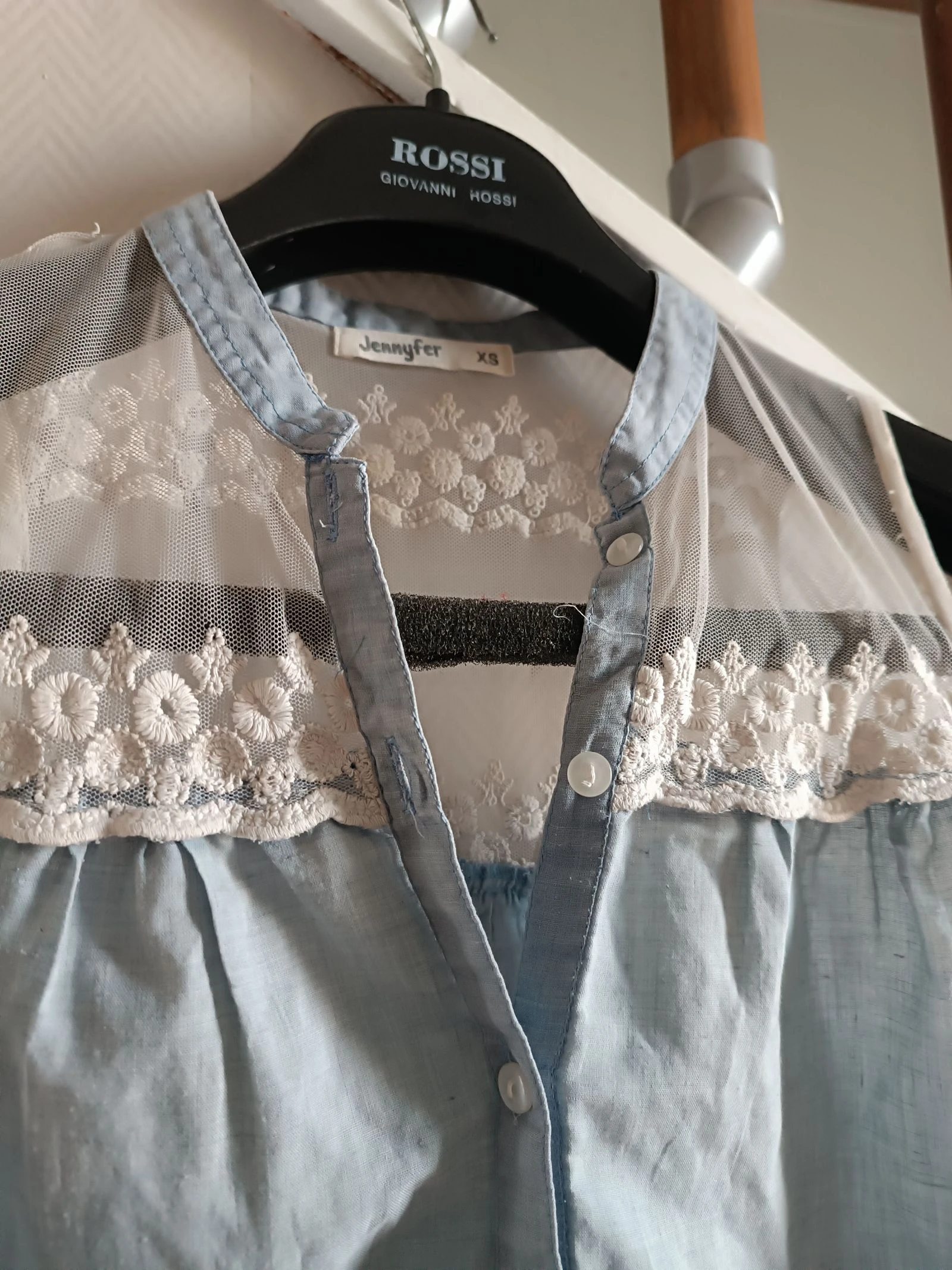 Sleeveless blouse denim & lace effect - Size XS – photo 3